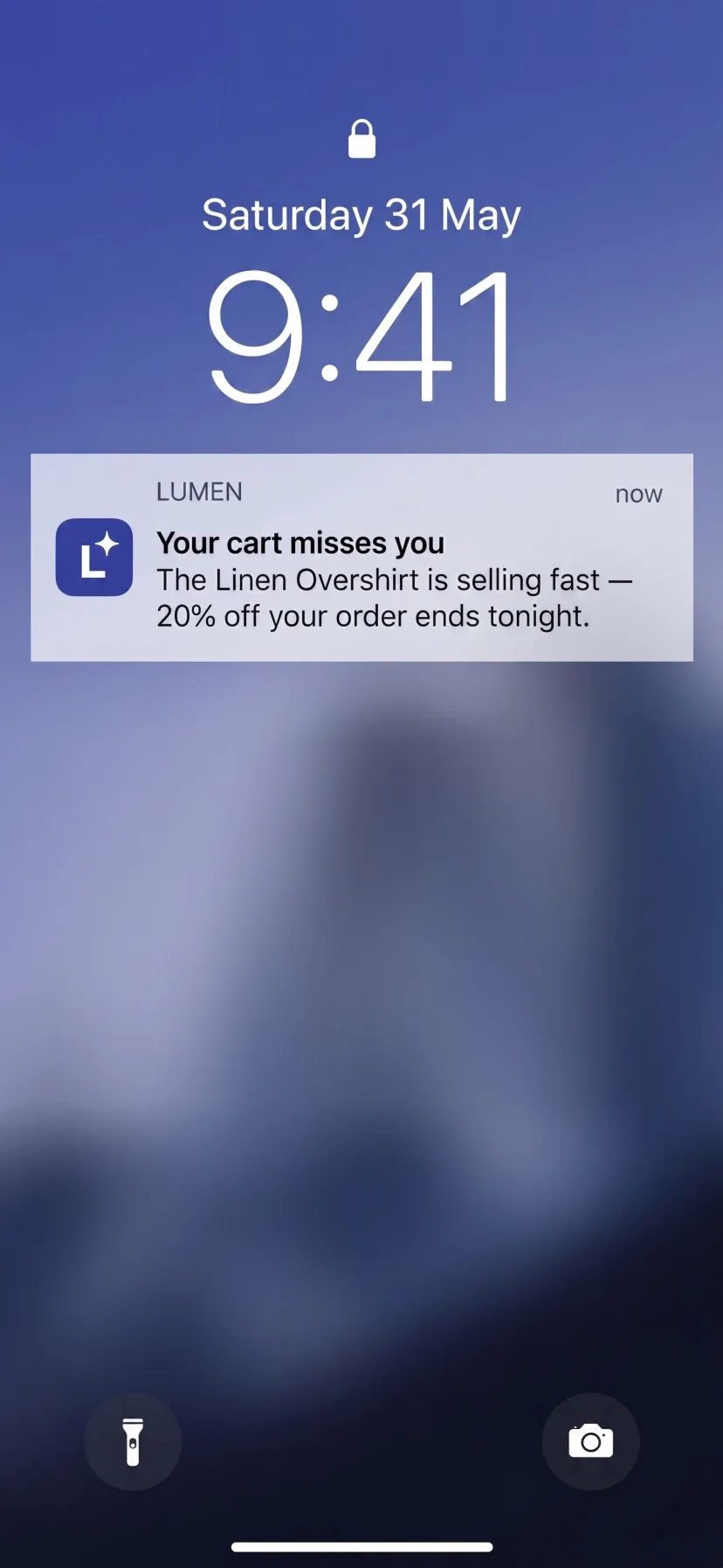 Lumen app lock-screen push notification opened from a campaign